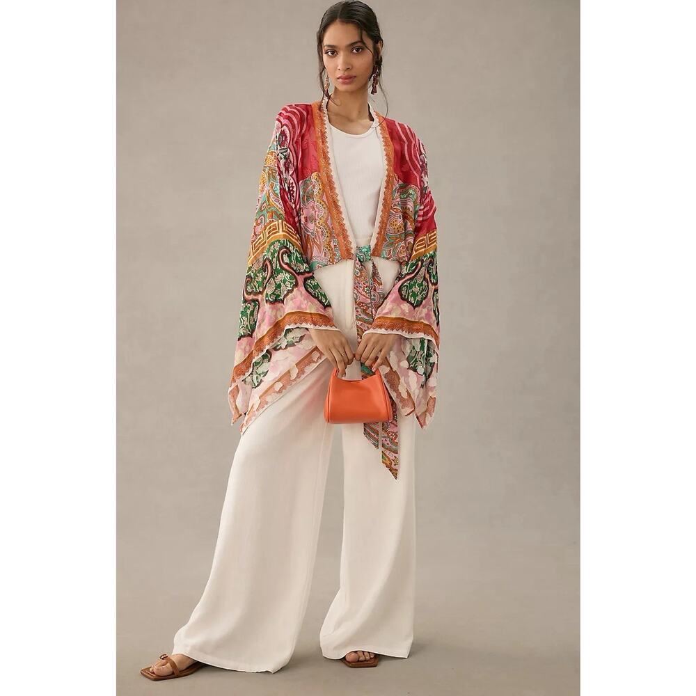 Anthropologie Women’s Printed Shine Tie-Front Kimono One Size - Picture 3 of 9
